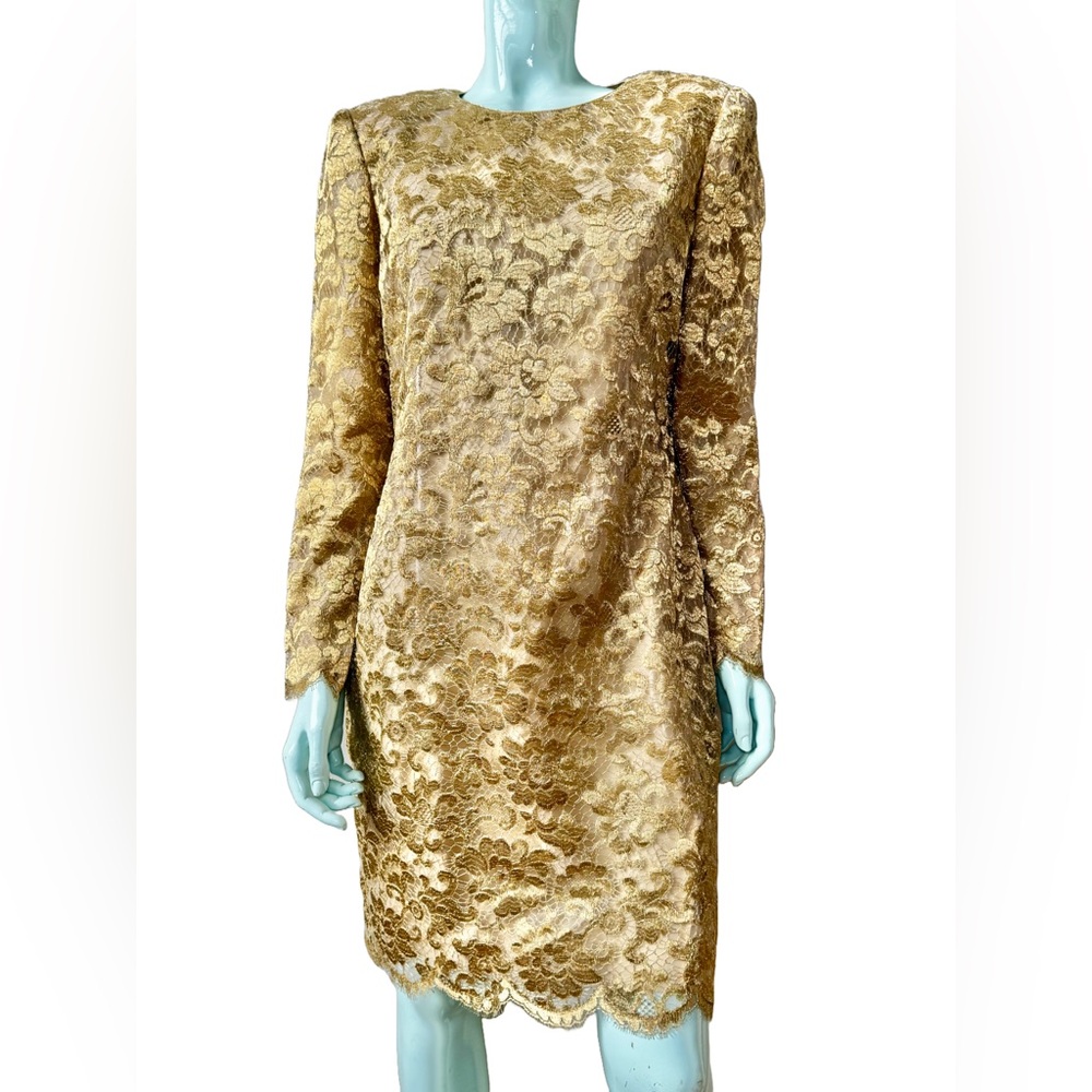 Vintage Mary McFadden Couture Gold Lace Dress